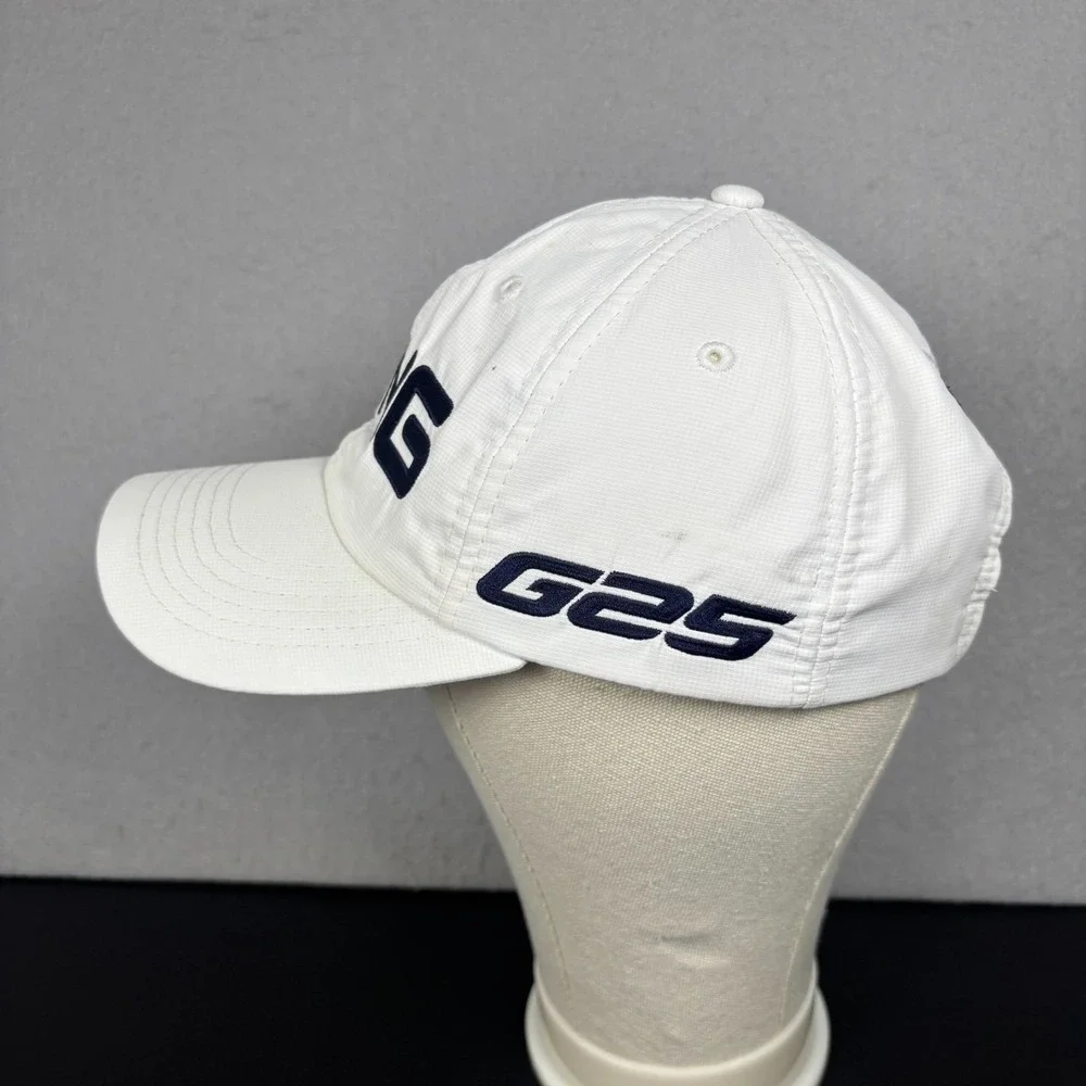PING G25 Performance Golf Cap Adjustable Strap Back Hat White Navy Blue Logo